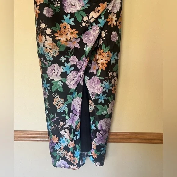 Lulu's Black Floral Midi Dress with Purple & Green Accents - Picture 8 of 14